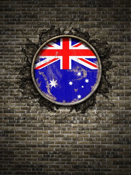 Alte australische Flagge in Backsteinmauer — Stockfoto