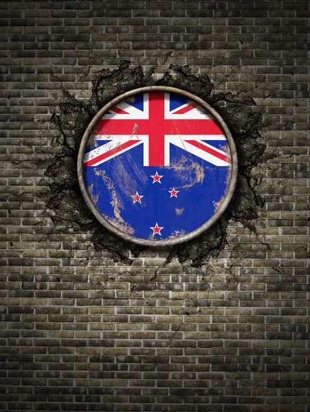 Alte Neuseeland-Fahne in Ziegelmauer — Stockfoto