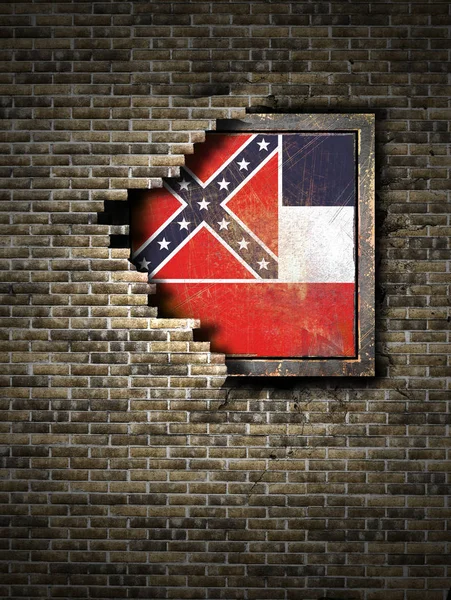 Vecchia bandiera del Mississippi nel muro di mattoni — Foto Stock