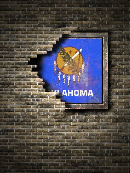 Antigua bandera de Oklahoma en pared de ladrillo —  Fotos de Stock