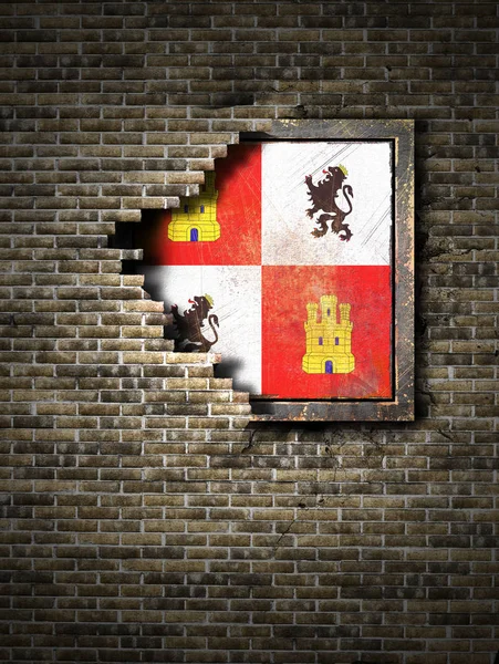 Antigua bandera de Castilla León en muro de ladrillo — Foto de Stock