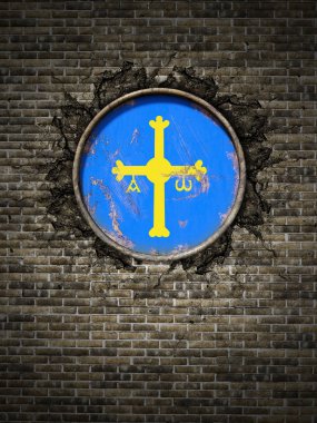 Tuğla duvar eski Asturias bayrağı