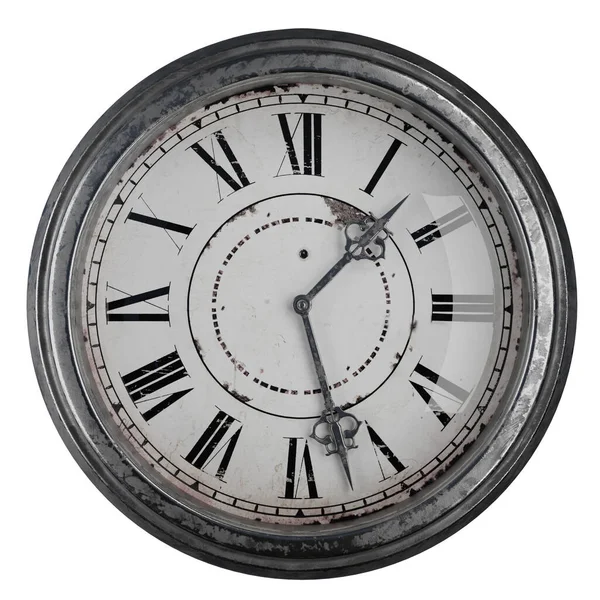 Візуалізація Старого Іржавого Аналогового Годинника Ізольовано Білому Тлі — стокове фото