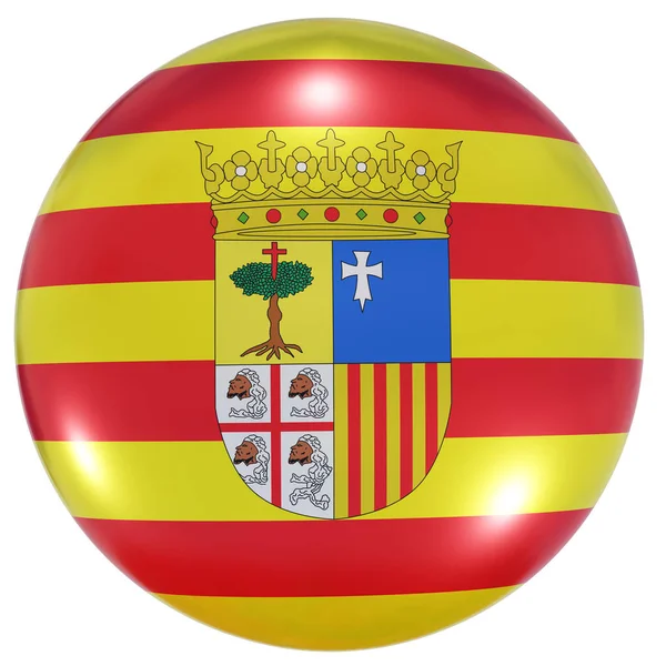 Рендеринг Испанского Флага Сообщества Арагона Иконке Круга Выделенной Белом Фоне — стоковое фото