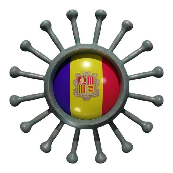 Рендеринг Национального Флага Андорры Над Вирусом Covid19 Концепция Борьбы Стран — стоковое фото