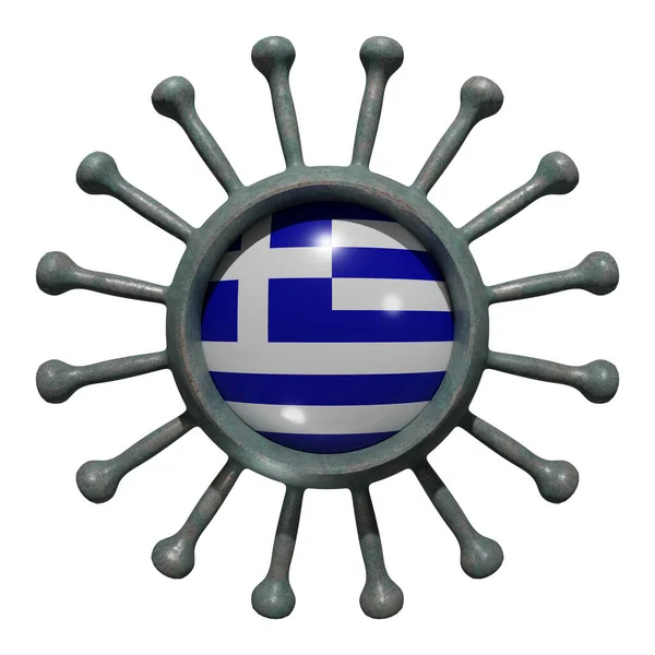 Рендеринг Национального Флага Греции Над Вирусом Covid19 Концепция Борьбы Стран — стоковое фото