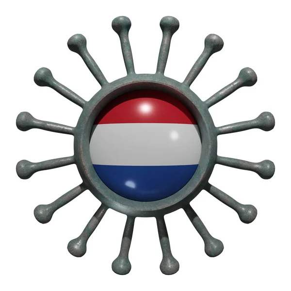 Weergave Van Een Nationale Hollandse Vlag Boven Een Virus Covid19 — Stockfoto