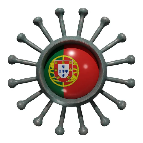 Рендеринг Національного Прапора Португалії Над Вірусом Covid19 Концепція Боротьби Країн — стокове фото