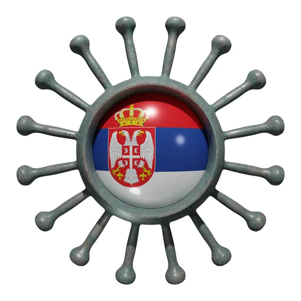 Representación Una Bandera Nacional Serbia Sobre Virus Covid19 Concepto Lucha —  Fotos de Stock