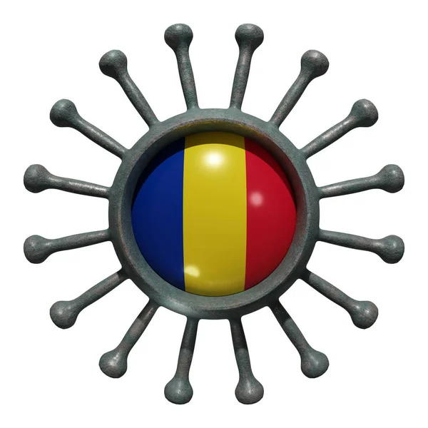 Рендеринг Национального Флага Румынии Над Вирусом Covid19 Концепция Борьбы Стран — стоковое фото