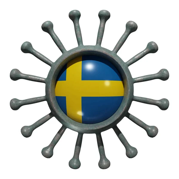 Egy Svéd Nemzeti Zászló Kiadása Egy Vírustömeg Felett19 Fogalom Harc — Stock Fotó