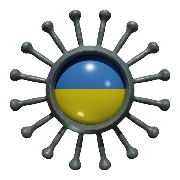 3D在病毒包裹上展示乌克兰国旗19 国家与大流行病作斗争的概念 因白人背景而被隔离 — 图库照片
