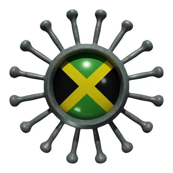 Egy Nemzeti Jamaicai Zászló Kiadása Egy Vírustömeg Felett19 Fogalom Harc — Stock Fotó