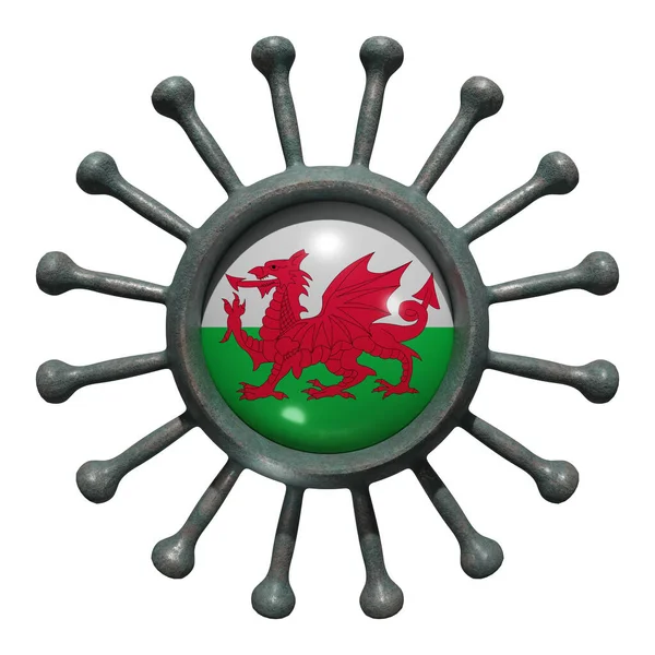 Vykreslování Národní Vlajky Walesu Nad Virovou Covid19 Koncept Boje Zemí — Stock fotografie