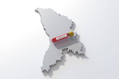 Moldova haritası üzerinde bir covid-19 test tüpünün 3D görüntülenmesi 