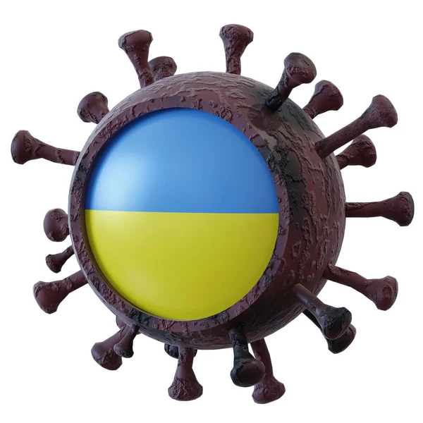 Rendering National Ukraine Flag Virus Covid19 Concept Fight Countries Pandemic — Stock Photo, Image