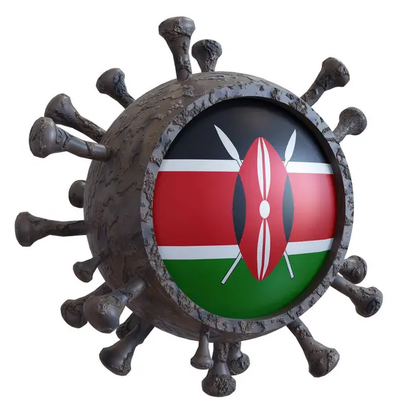 Kenya Ulusal Bayrağının Seviye Virüs Üzerinde Boyutlu Görüntülenmesi Ülkelerin Salgınla — Stok fotoğraf
