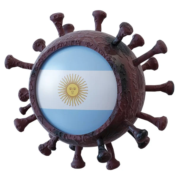 3D在病毒包裹上展示阿根廷国旗19 国家与大流行病作斗争的概念 因白人背景而被隔离 — 图库照片