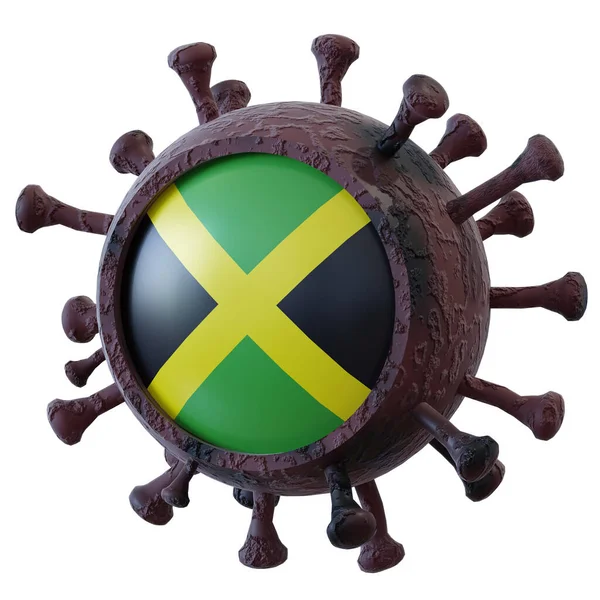 Weergave Van Een Nationale Jamaica Vlag Boven Een Virus Covid19 — Stockfoto