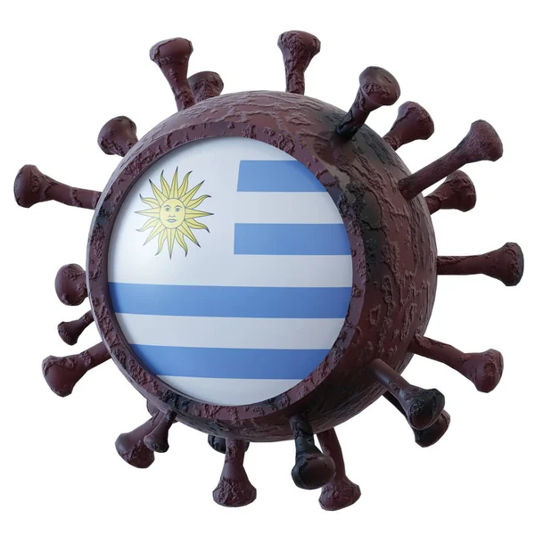 Återgivning Nationell Uruguay Flagga Över Ett Virus Som Delats19 Begreppet — Stockfoto