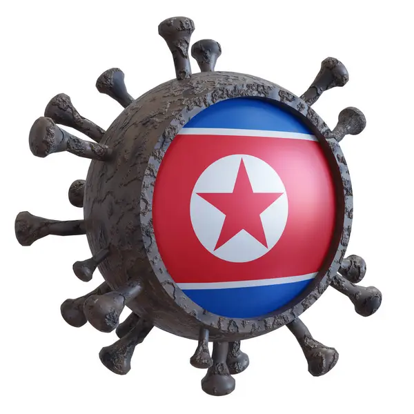 Weergave Van Een Nationale Noord Koreaanse Vlag Boven Een Viruscovid19 — Stockfoto