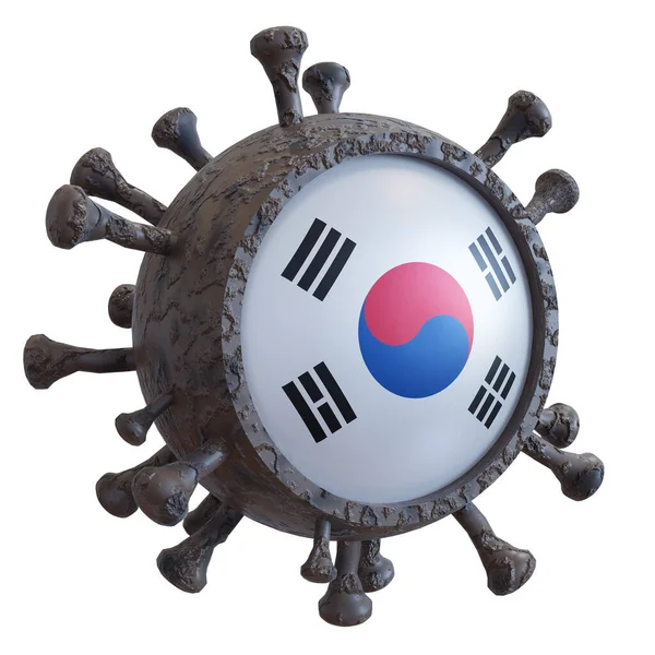 Prestação Uma Bandeira Nacional Coreia Sul Sobre Vírus Covid19 Conceito — Fotografia de Stock