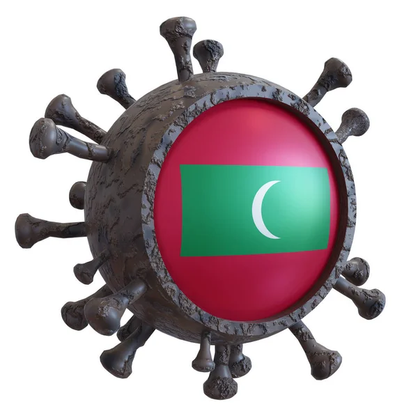 Рендеринг Національного Прапора Мальдівів Над Вірусом Covid19 Концепція Боротьби Країн — стокове фото