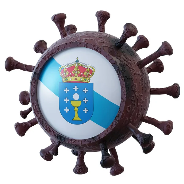 Darstellung Einer Spanischen Flagge Der Gemeinschaft Galicien Über Einem Virus — Stockfoto