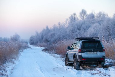 Khaberovsk, Rusya - 5 Ocak 2017: Mitsubishi Pajero spor
