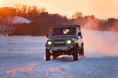 Habarovsk, Rusya - 28 Ocak 2017: Rus Uaz 469 devam