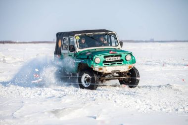 Habarovsk, Rusya - 28 Ocak 2017: Uaz 469 karda binme