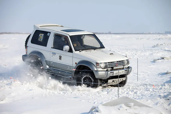 Chabarovsk, Rusko - 28. ledna 2017: Mitsubishi Pajero na koni — Stock fotografie