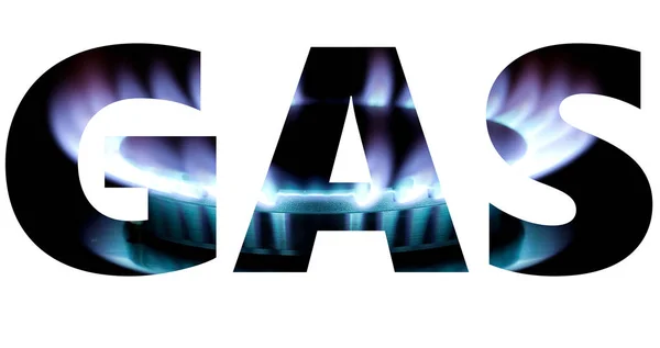 Газове слово з фоном палаючого полум'я — стокове фото