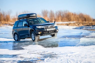 Khabarovsk, Russia - January 4, 2020: Subaru Forester at frozen 