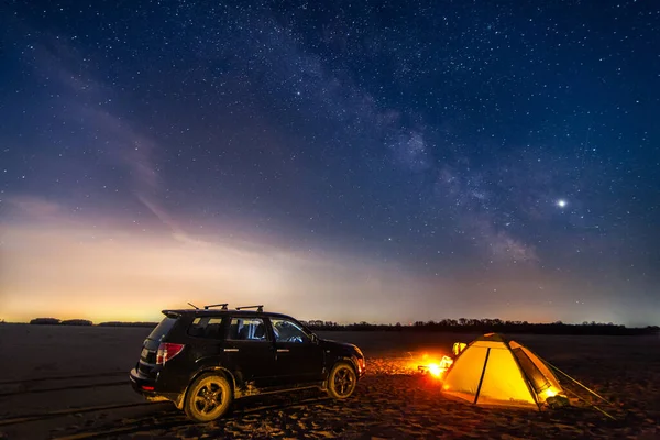 Nikolajevka Rusko Května 2019 Noční Kempování Řeky Mléčná Dráha Obloze — Stock fotografie