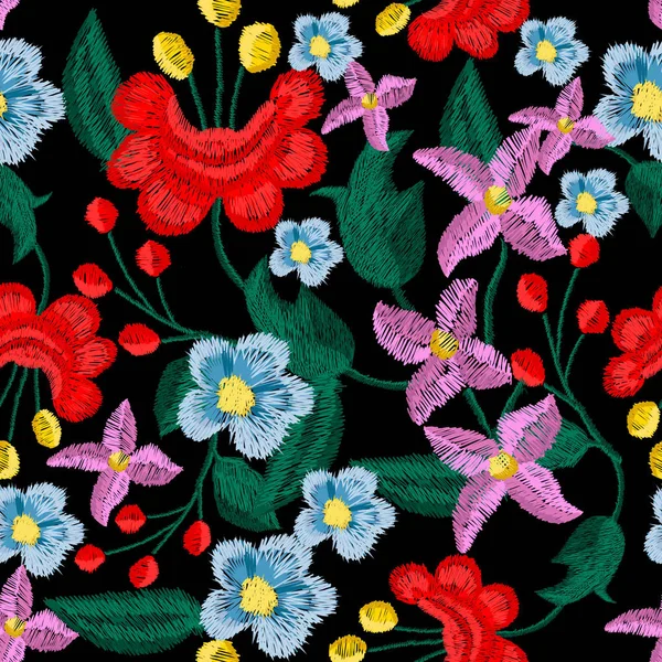 Шаблон красивых цветов вектор вышивки для текстильного дизайна — стоковый вектор