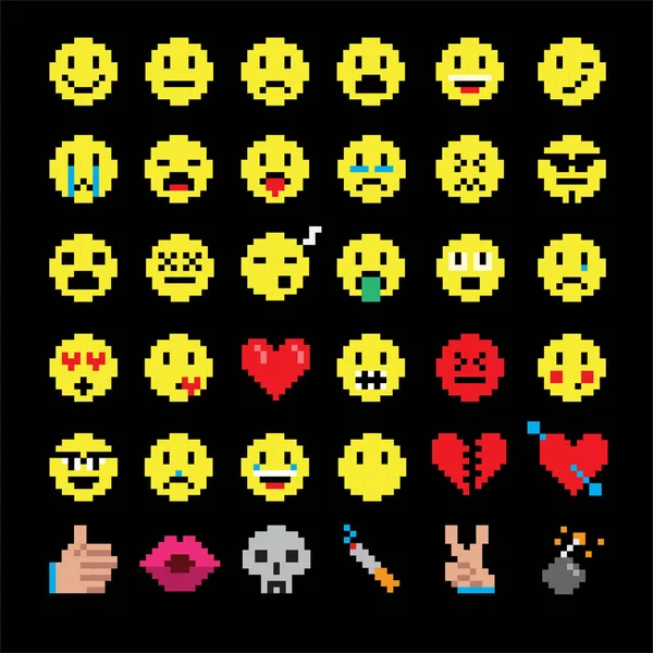 Vektor-Pixel-Kunst von Smiley-Emoticon eingestellt, um verschiedene Emotionen darzustellen — Stockvektor