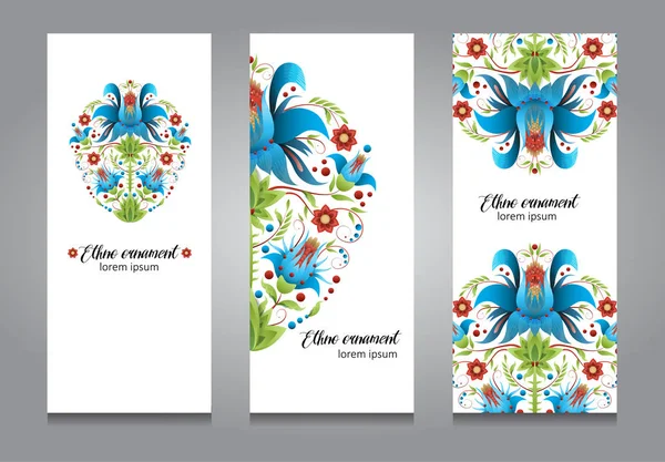 Conjunto de cartões ou design de banner, etno ornamento floral — Vetor de Stock