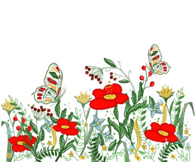 güzel çiçek nakış vektör tekstil tasarımı için