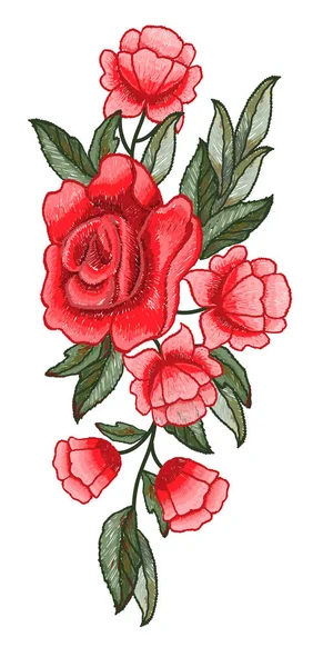 Beau vecteur de broderie de fleurs roses pour la conception textile — Image vectorielle