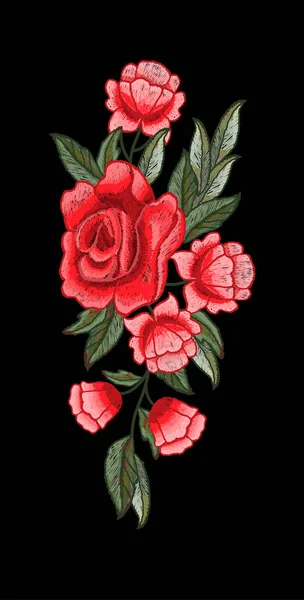 Hermoso vector de bordado de flores de rosa para el diseño textil — Archivo Imágenes Vectoriales