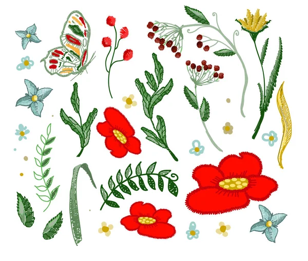 Vector bordado flores para elementos de diseño textil — Vector de stock