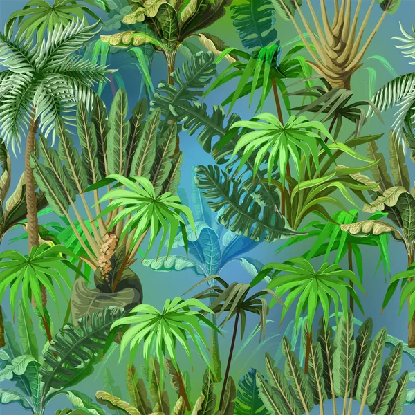 Яркая бесшовная картина с деревьями джунглей. Вектор . — стоковый вектор
