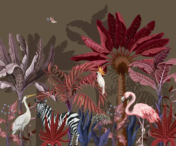 Frontière avec les animaux tropicaux dans la jungle. Vecteur . — Image vectorielle