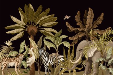 Fillerin, zebraların ve tropikal ağaçların desenleri.