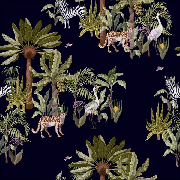 Безшовний візерунок з тропічними деревами і тваринами. Векторні . — стоковий вектор