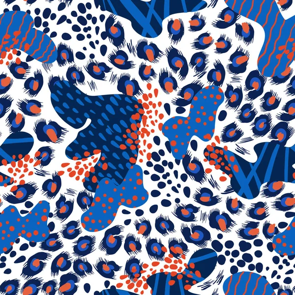 Sömlös leopard hud mönster med abstrakta element. Vektor. — Stock vektor