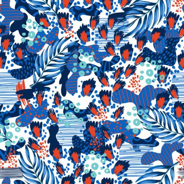 Seamless leopard skin pattern with tropical leaves. Vector. vector