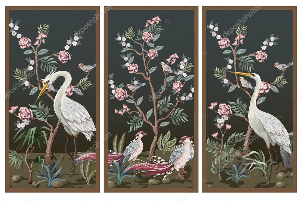 Folding Screen In Chinoiserie Style With Storks And Peonies Vector Premium Vector In Adobe Illustrator Ai Ai Format Encapsulated Postscript Eps Eps Format