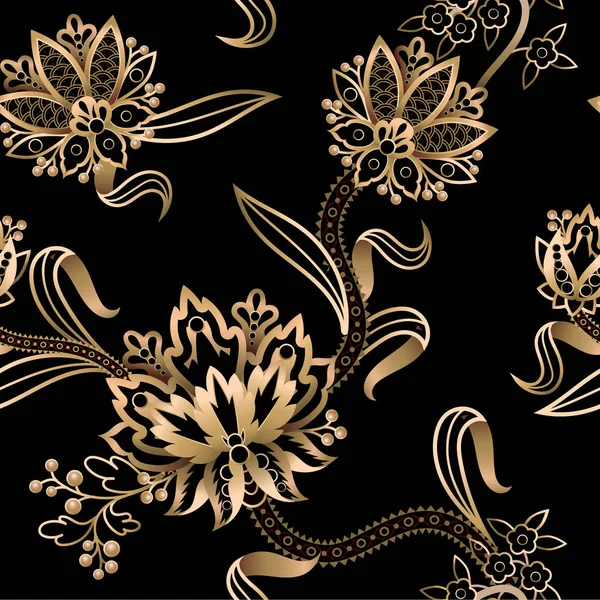 Seamless pattern with Chinese gold flowers. Vector. — 스톡 벡터